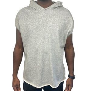MEN'S MARLED Grey Sleeveless Hooded Relaxed Fit Sweatshirt Raw Hem US SM MED-